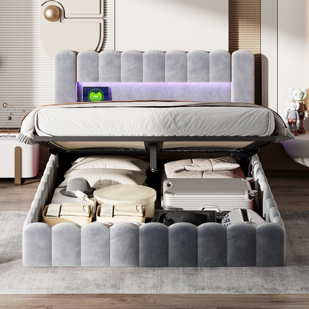 Bedframe – Gestoffeerd Bed – Tweepersoonsbed – Bedbodem – Opbergruimte – 180x200 cm – Velvet Bekleding – Hydraulisch Liftmechanisme