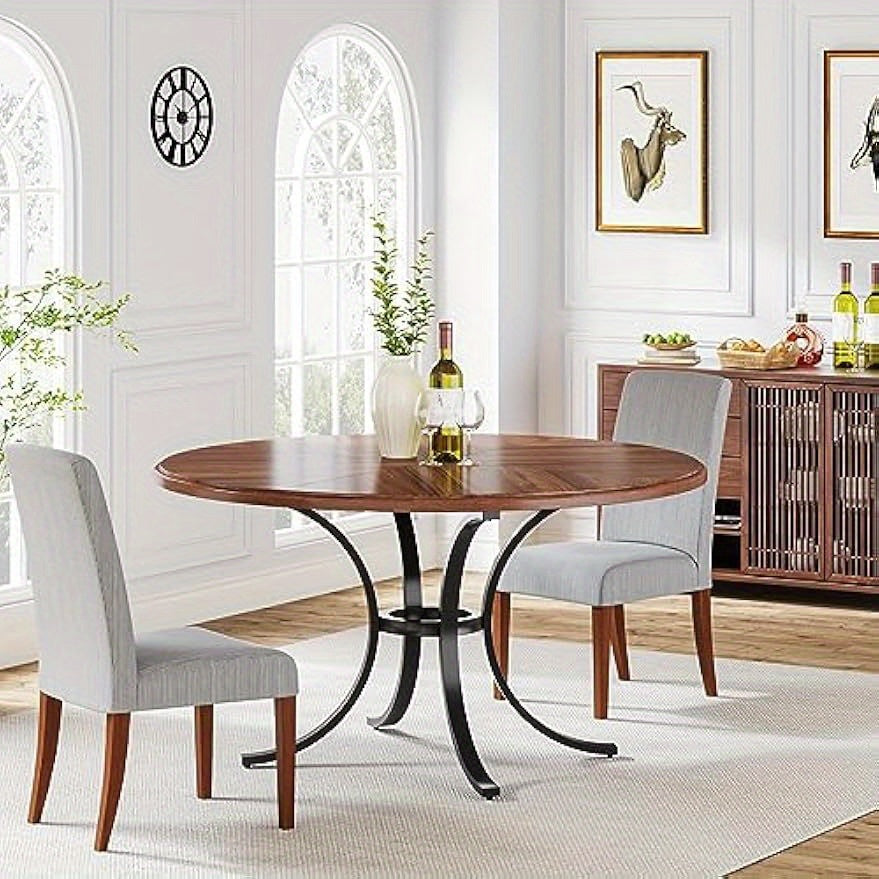 Eettafel – Ronde Tafel – Keukentafel – Eetkamertafel – Tafeltje – 119 cm Diameter – Lichtgrijs Houtlook – Stevig Zwart Metalen Onderstel