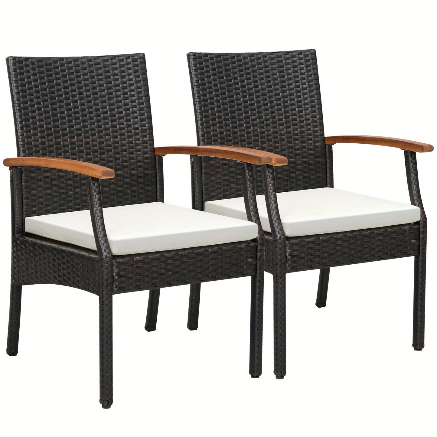 Tuinset Stoelen – Tuinstoelen – Buitenstoelen – Rieten Stoelen – Balkonstoelen – PE Rattan – Zachte Afneembare Kussens – Acaciahouten Armleuningen – Bruin