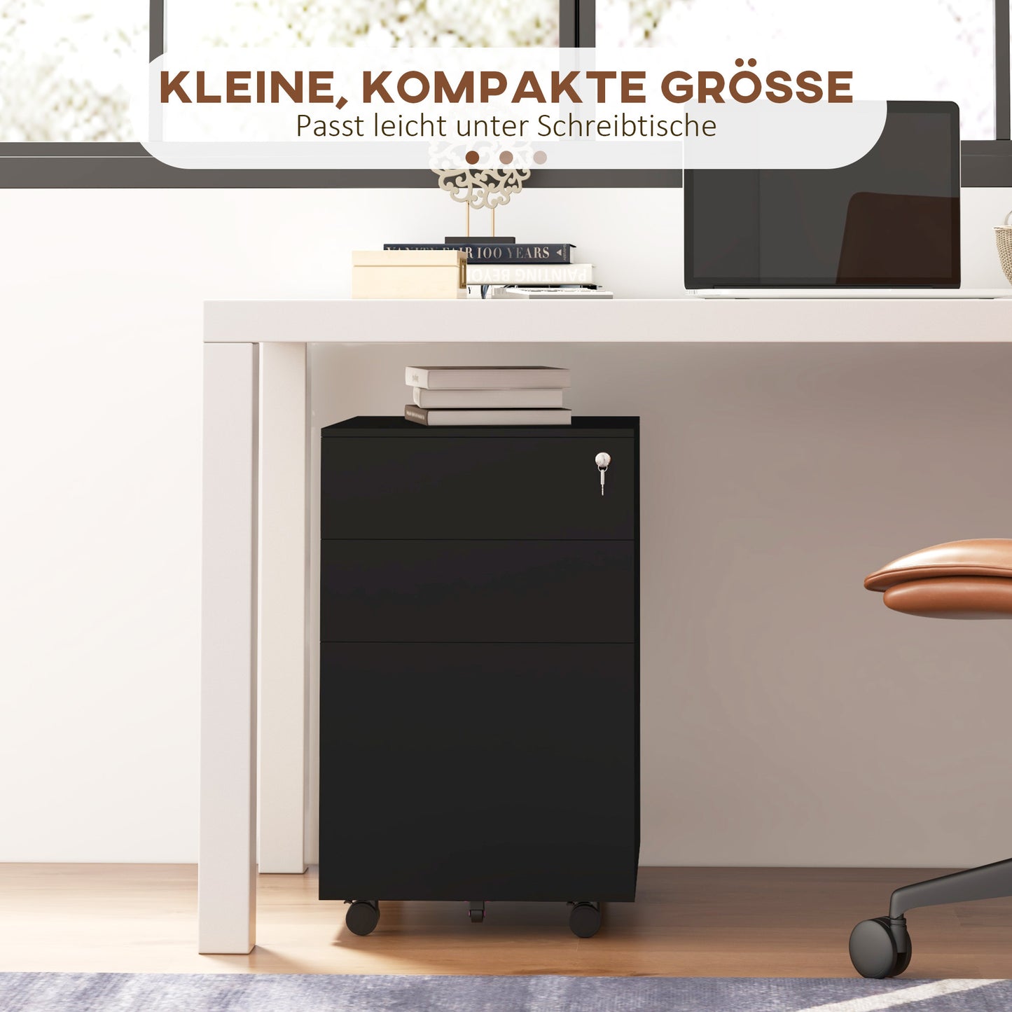 Mobiele Ladekast – Rollcontainer – Ladeblok – Opbergkast – Kantoorcontainer – Met Slot – Compact Mat Zwart – Stalen Frame – Drie Lades Met Verstelbare Rails