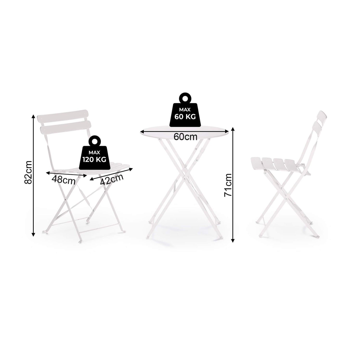 Bistroset – Tuinset – Balkonset – Tuinmeubel – Tuintafelset – Inklapbaar – Gepoedercoat Staal – Compact Design 71x60 cm
