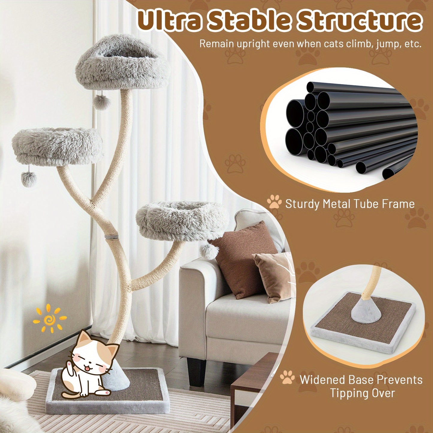 Kattenboom – Kattenmeubel – Kattenkrabpaal – Kattenhuis – Krabmeubel – Hoogwaardige Metalen Constructie – Wasbare Pluche Kussens – Extra Hoog Design – Speel- en Klimparadijs Voor Kittens en Volwassen Katten