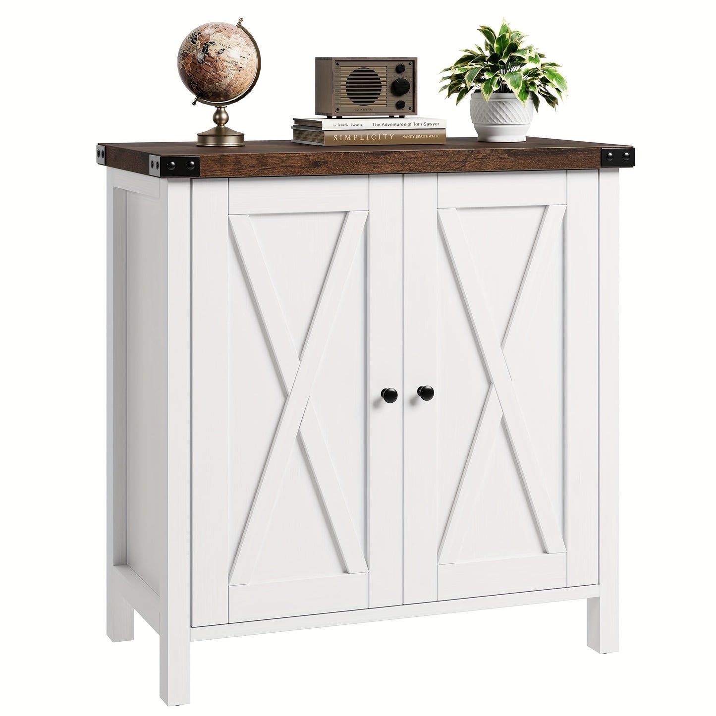 Dressoir – Opbergkast – Ladekast – Buffetkast – Kast – Landelijk Design – 2 Deuren Met X-Patroon – Verstelbare Legplanken – Hardhouten Accent – Vrijstaand