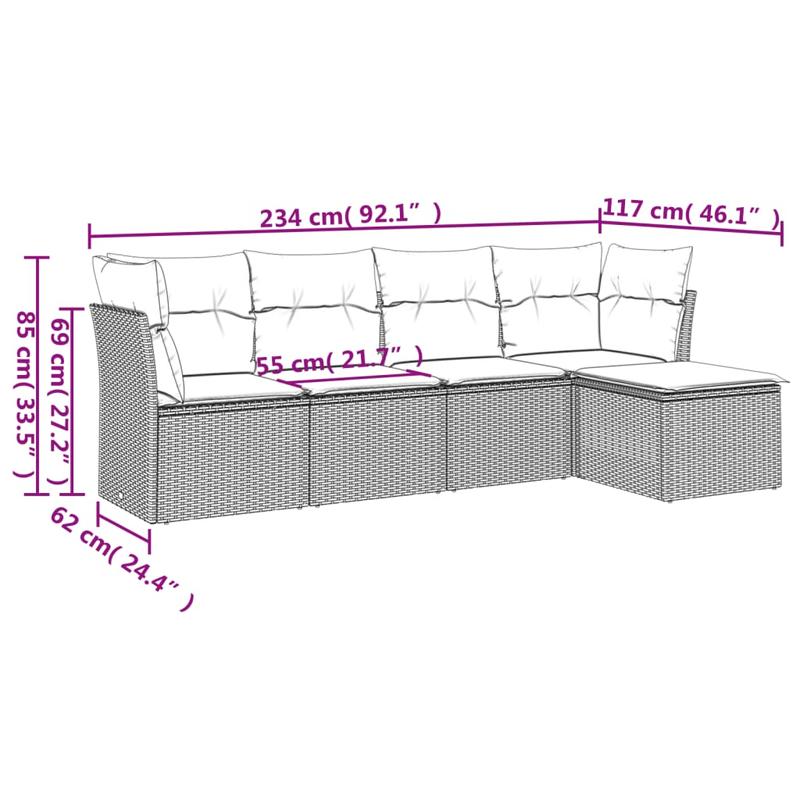 Loungeset – Tuinmeubel – Loungebank – Buitenbank – Tuinbank – Beige – Handgeweven Poly Rattan – Comfortabele Kussens