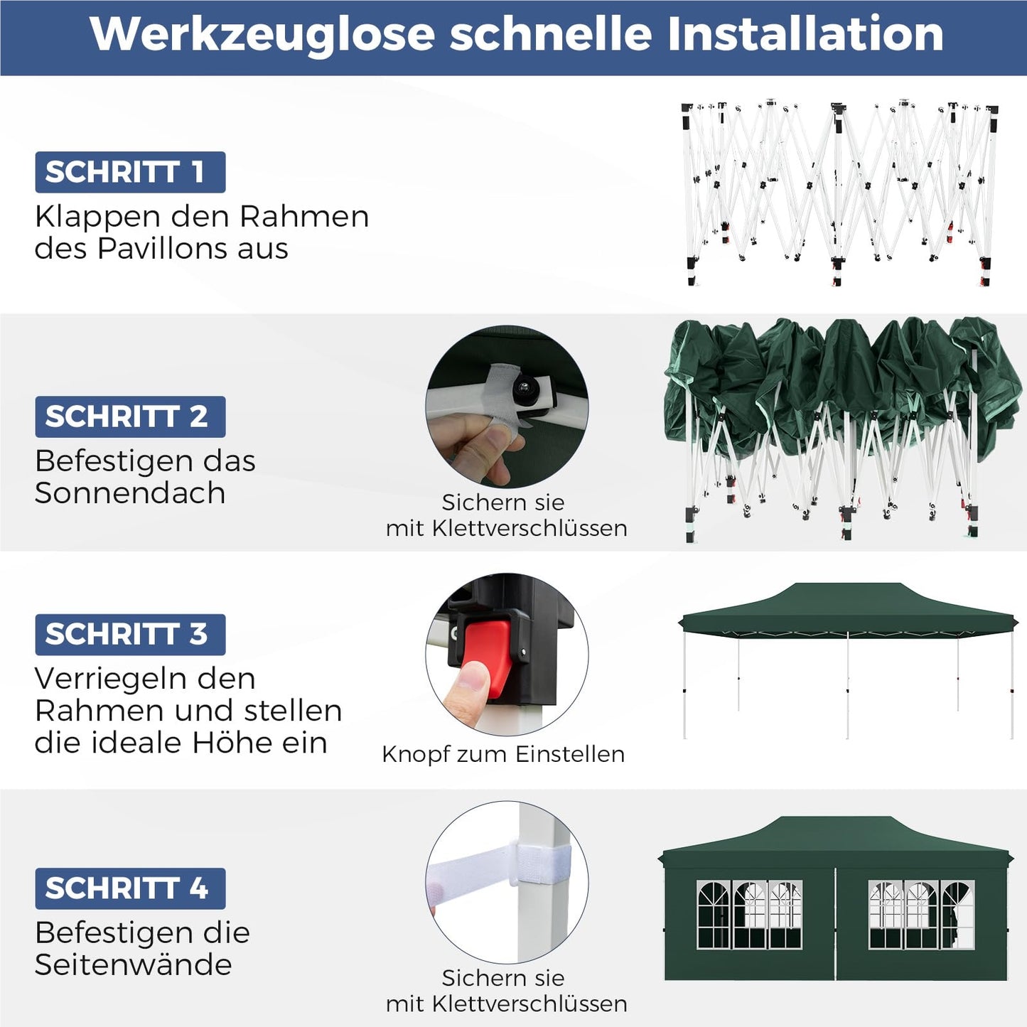 Paviljoen – Tuinpaviljoen – Partytent – Tent – Overkapping – Waterdicht – UV Bescherming 50+ – 3 x 6 Meter – Inclusief 6 Zijwanden en Zandzakken – Groen