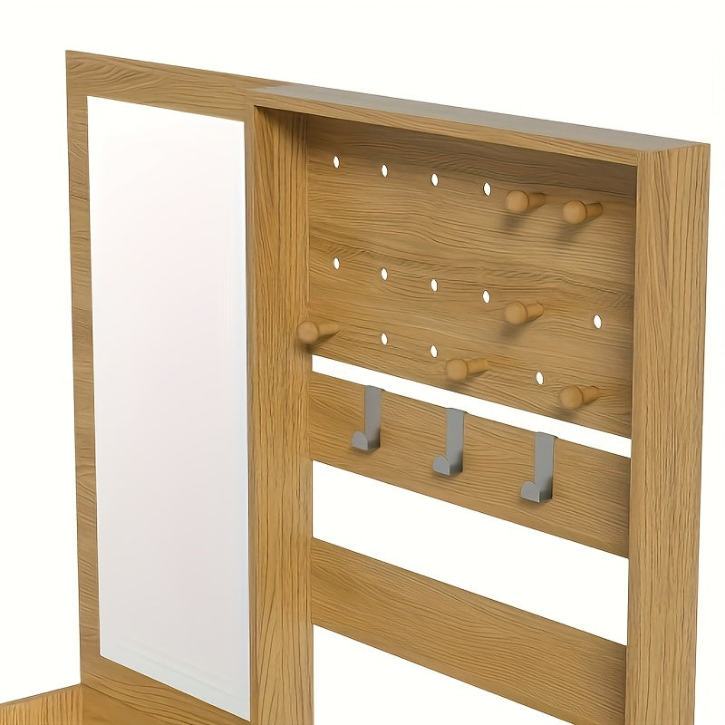 Kapstokkast – Garderobekast – Kapstok – Halmeubel – Garderoberek – Multifunctioneel – Compact – Vrijstaand – Rieten Beige/Bruin – Verstelbare Planken – Kledingroede – Spiegel
