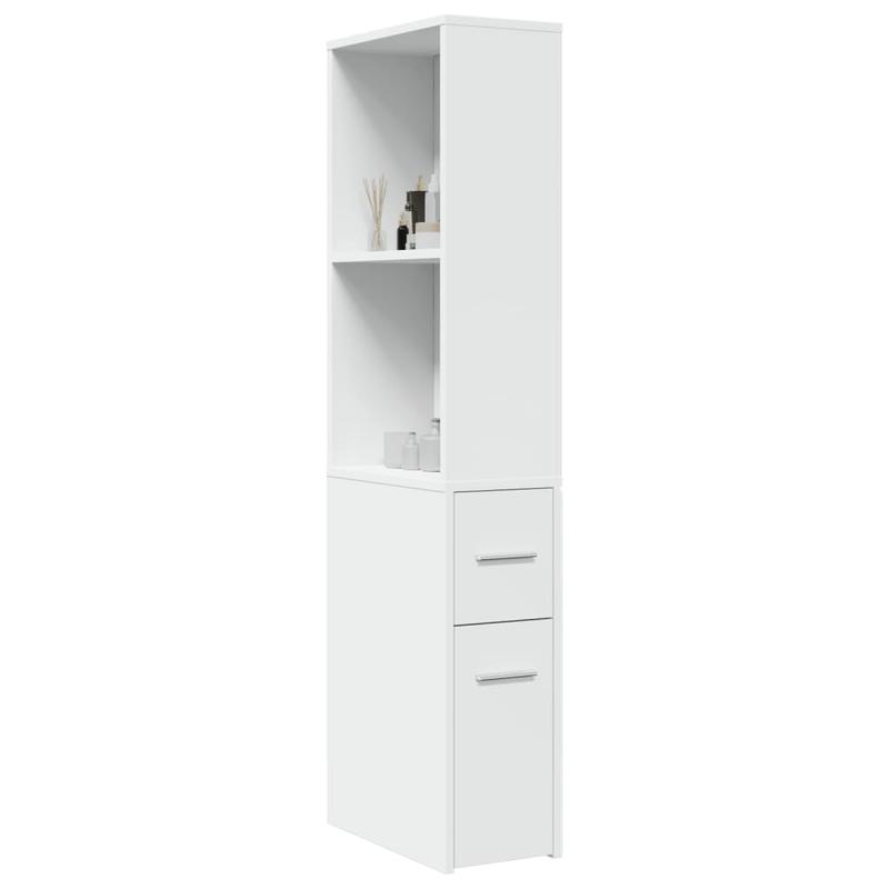 Badkamerkast – Badkamermeubel – Opbergkast – Kolomkast – Smal Kastje – Wieltjes – Hardhouten Materiaal – Lade En Bovenplank