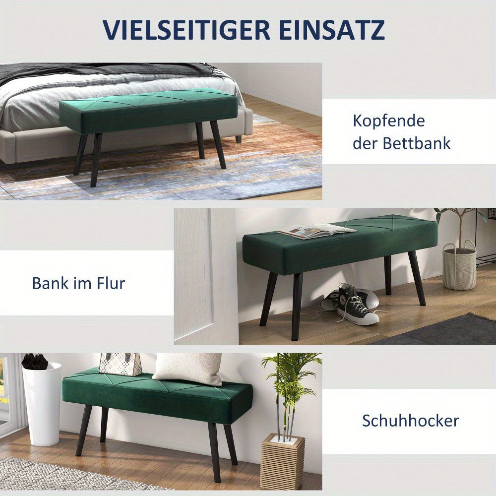 Bankje – Zitbank – Halbankje – Slaapkamerbank – Velvet Bank – Fluweelachtige Bekleding – Stalen Poten – 100x36x45 cm – Max. 120 kg Draagvermogen