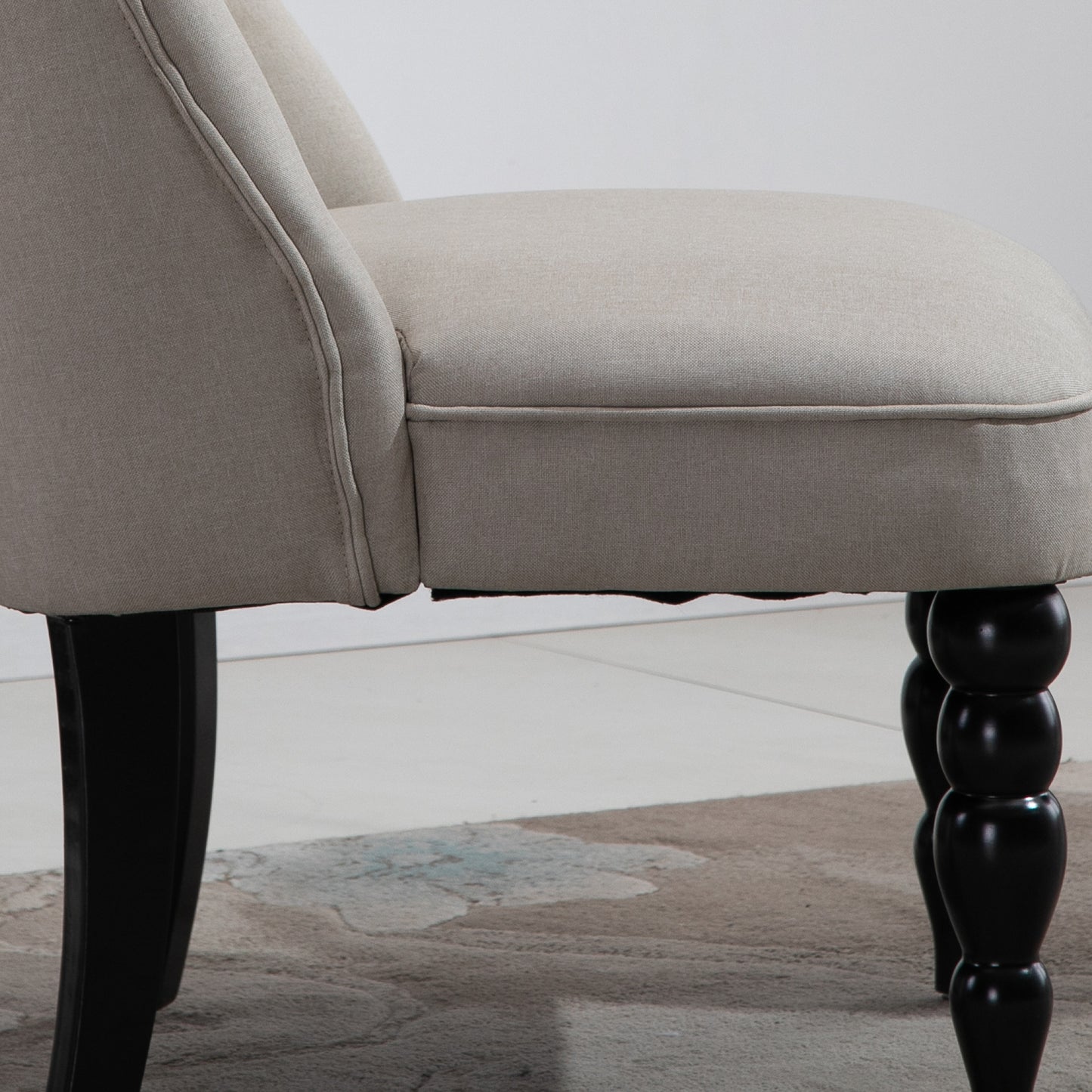 Vintage Relaxfauteuil – Relaxstoel – Lounge Chair – Eetkamerstoel – Comfortfauteuil – Linnen Bekleding – Houten Frame – Beige Zwart – 67x67x78 cm – Comfortabel & Duurzaam