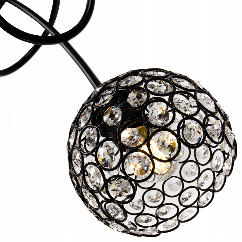 Plafondlamp – Plafonnière – Hanglamp – Kroonluchter – Kristallen Lamp – Vijf Lichtpunten – Metaal en Kristal – Zwart – 37 cm Hoog – E27 Fitting