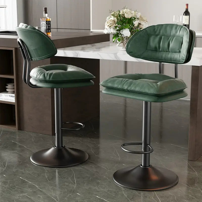 Barkrukken – Barstoelen – Barstoelen Met Rugleuning – Keukenkrukken – Barkrukken Set Van 2 – Ergonomisch – Verstelbaar In Hoogte – 360° Draaibaar – Kunstleren Bekleding – Mid-Century Design