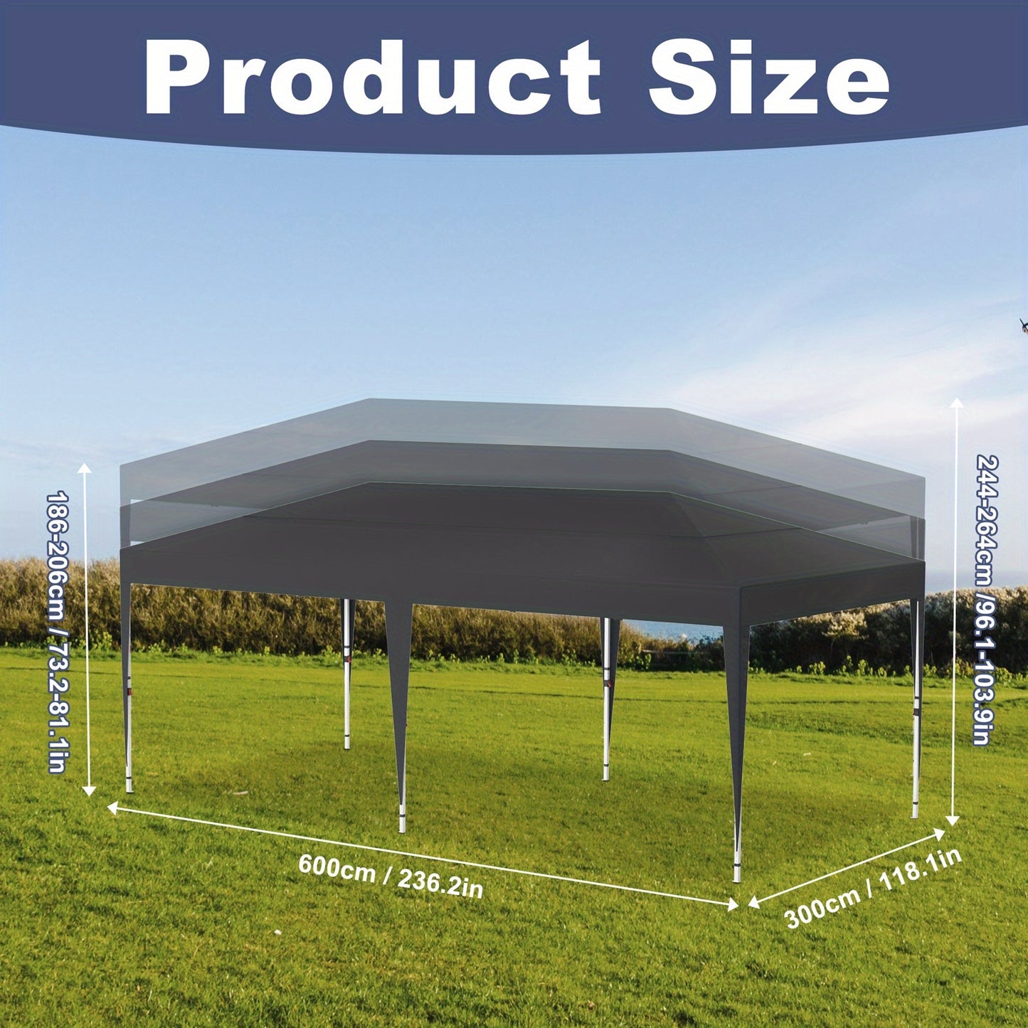 Pop-up Partytent – Vouwtent – Buiten Tent – Schaduwdoek – Partytent Antraciet – 6x3 Meter – Verstelbare Hoogte