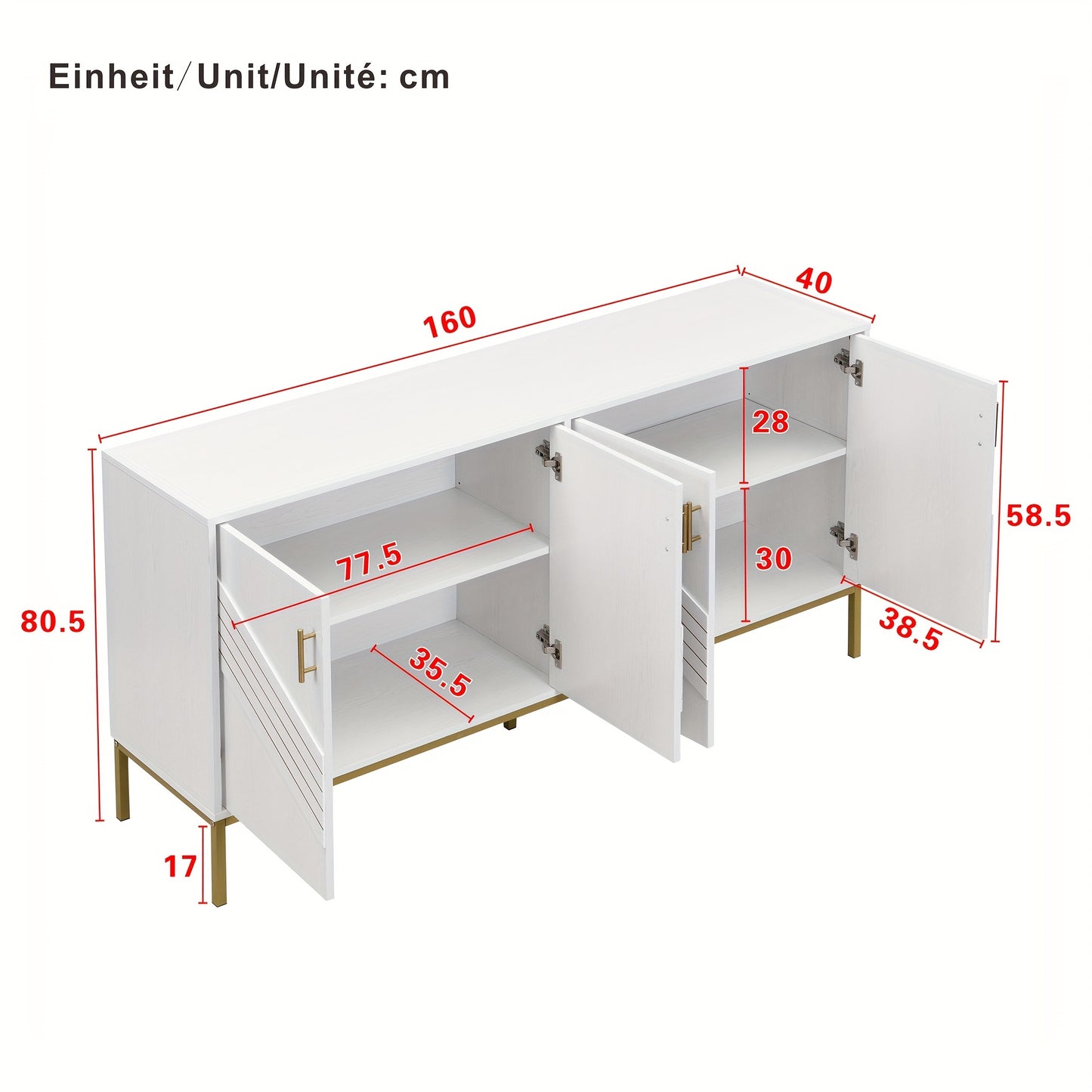 Dressoir – Opbergkast – Sideboard – Buffetkast – Kast – Modern Design – MDF Met Metalen Poten – Vier Deuren Met Verstelbare Planken