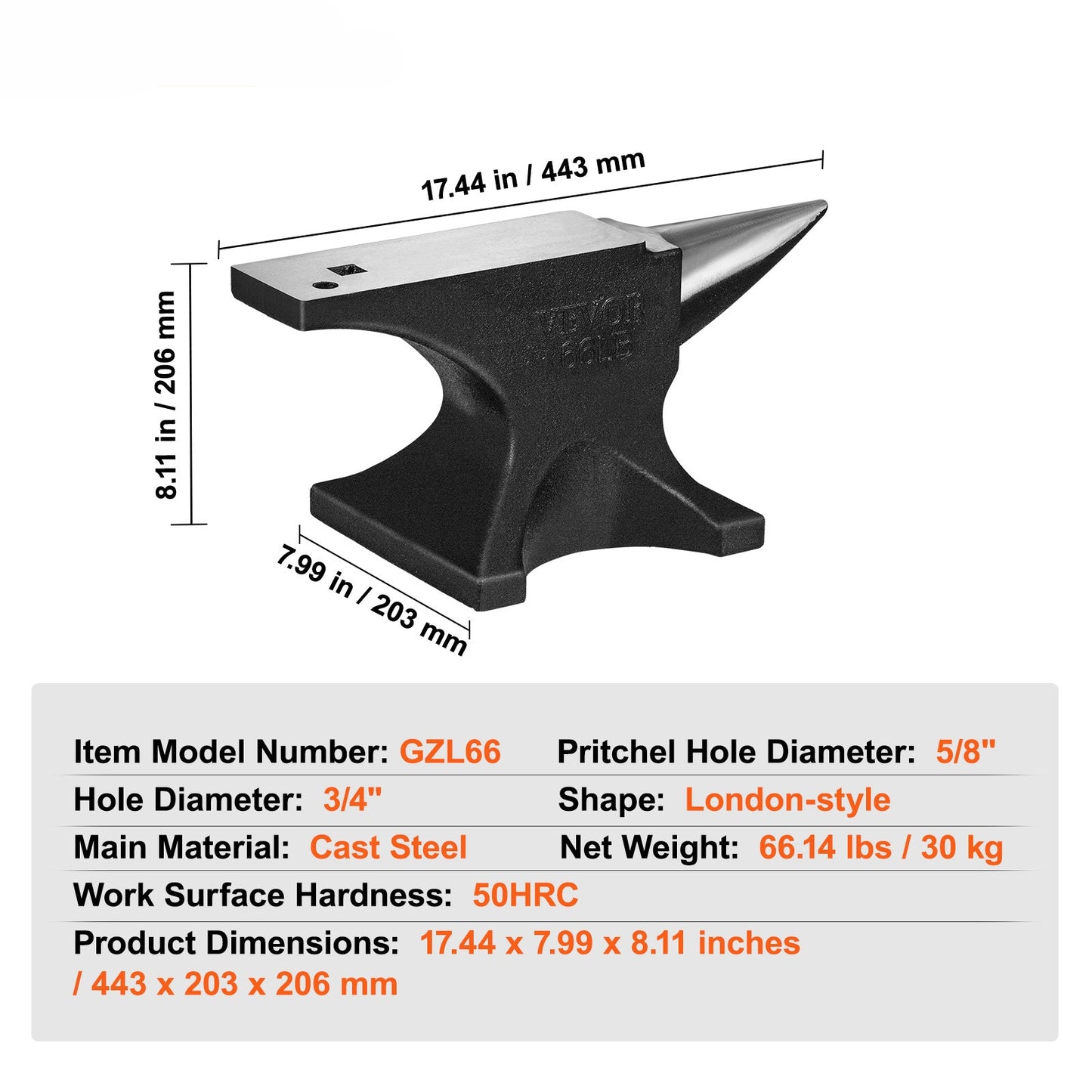 Aambeeld – Smedentrommel – Smede-aambeeld – Ijzeren Aambeeld – Gietstaal Aambeeld – Robuust Gietstaal – 26,3 x 8,8 cm Werkoppervlak – 50 HRC Hardheid