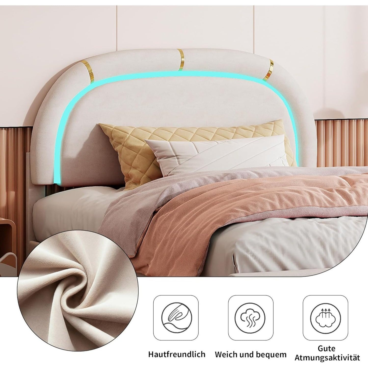 Gestoffeerd Bed 160x200 – Tweepersoonsbed – Stapelbed – Opbergbed – Bed met Lade – Semi-Rond Hoofdbord – Verstelbaar Hoofdbord – 2 Lade Opbergruimte – Lattenbodem