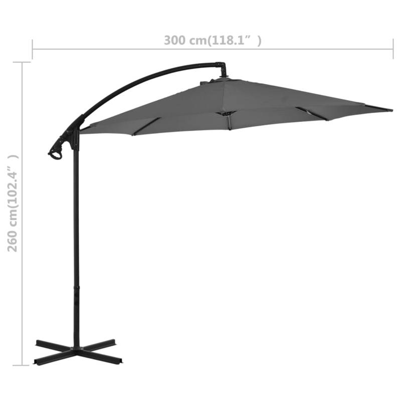 Zwevende Parasol – Hangende Parasol – Tuin Parasol – Balkon Parasol – 300 Cm Diameter – Stalen Paal – Crank Systeem