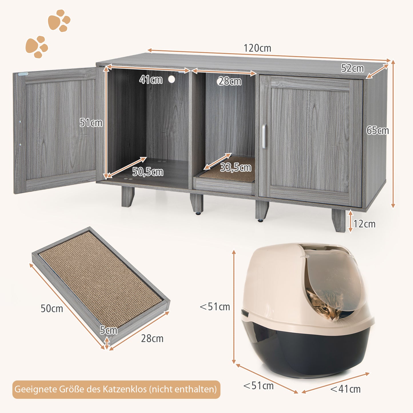 Kattenbakmeubel – Kattenbakkast – Kattenbak Verstopper – Kattenbak Ombouw – Kattenbak Omhuis – Groot Model – MDF Materiaal – Afgeschermde Privé Ruimte