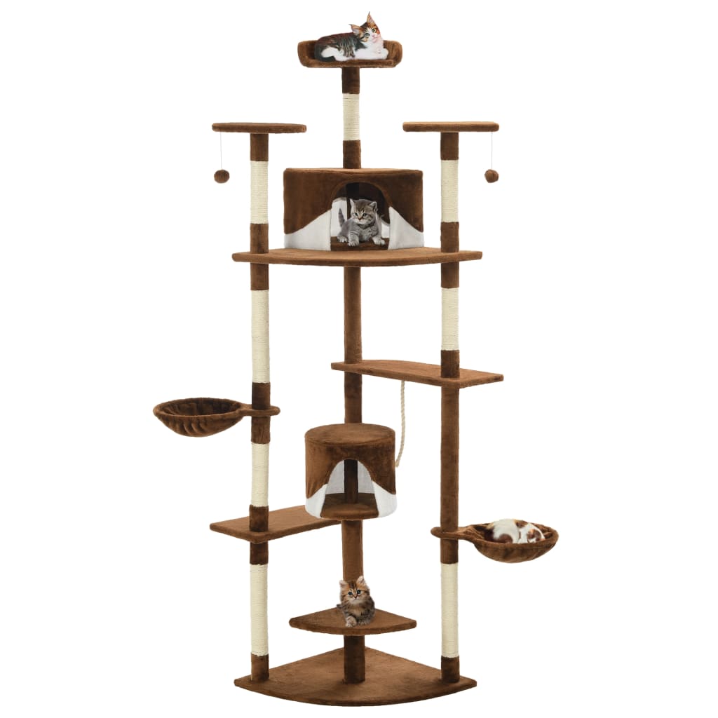 Kattentoren – Krabpaal – Kattenboom – Kattenhuis – Kattenmeubel – Meerdere Verdiepingen – Zacht Polyester Pluche - Bruin en Wit
