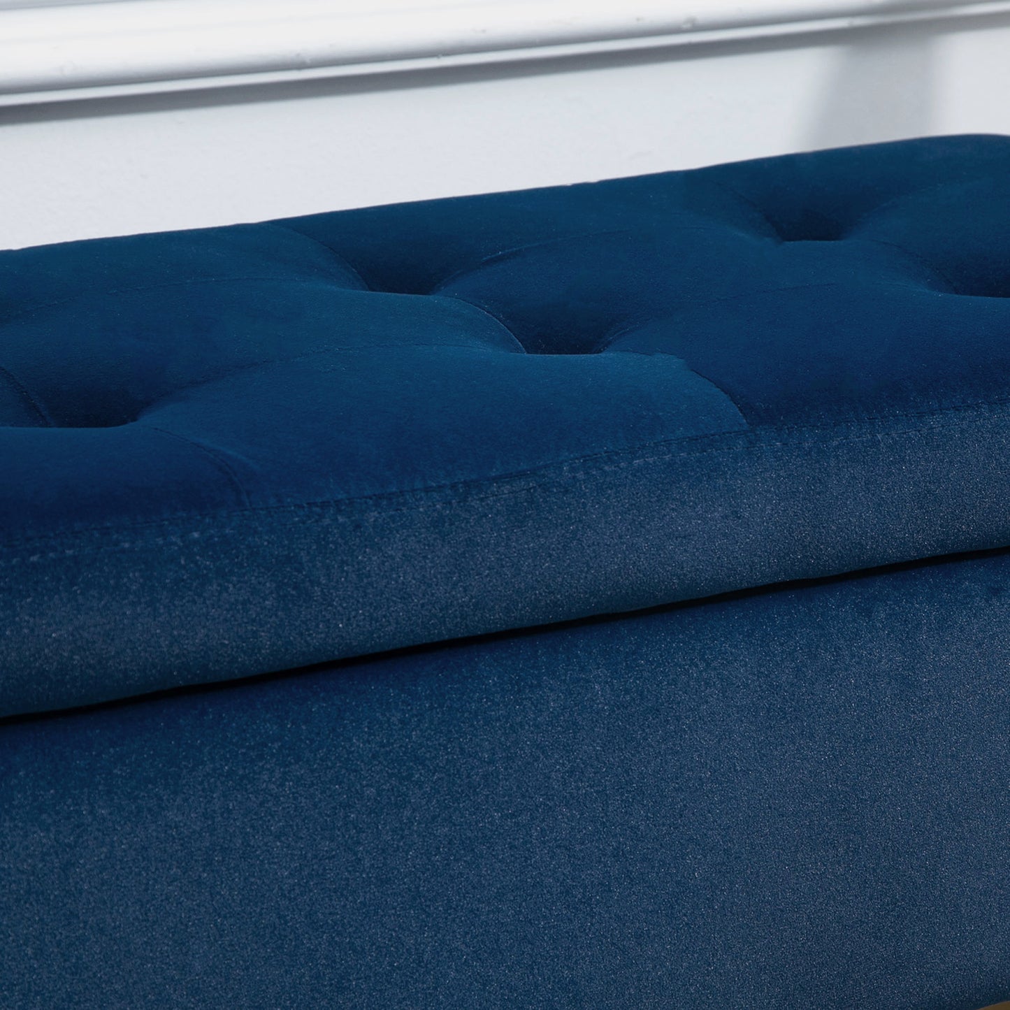 Opbergbank – zitbank – bench – opbergmeubel – zitkist – Velvet-Look Bekleding – Ruime Opbergruimte – Massief Houten Poten – Blauw – 107x42x65 cm