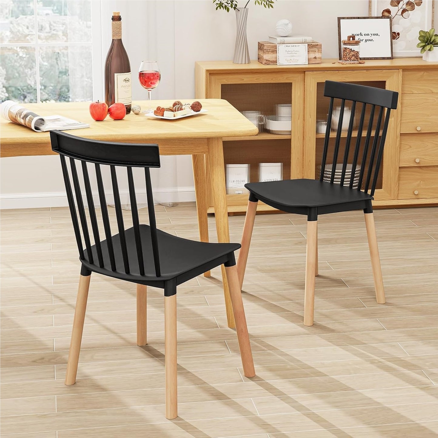 Eetkamerstoelen – Keukenstoelen – Stoelen – Livingstoelen – Bureaustoelen – Massief Houten Poten – Antislip Voetdoppen – Zwarte Set van 4