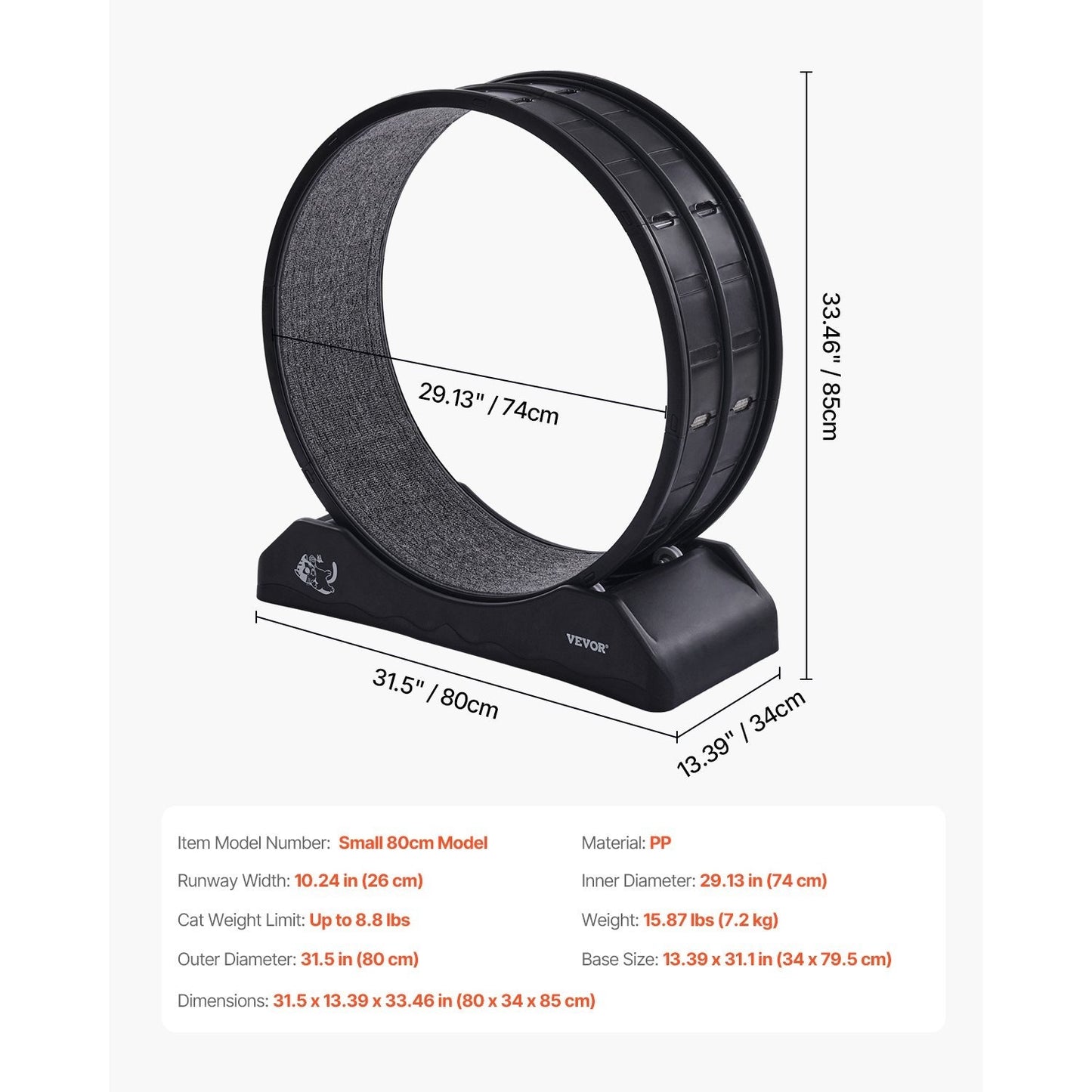 Kattenrad – Kattenspeelwiel – Kattenloopwiel – Kattenrenwiel – Katten fitness wiel – 74 cm groot – Geluidloos & Duurzaam kunststof