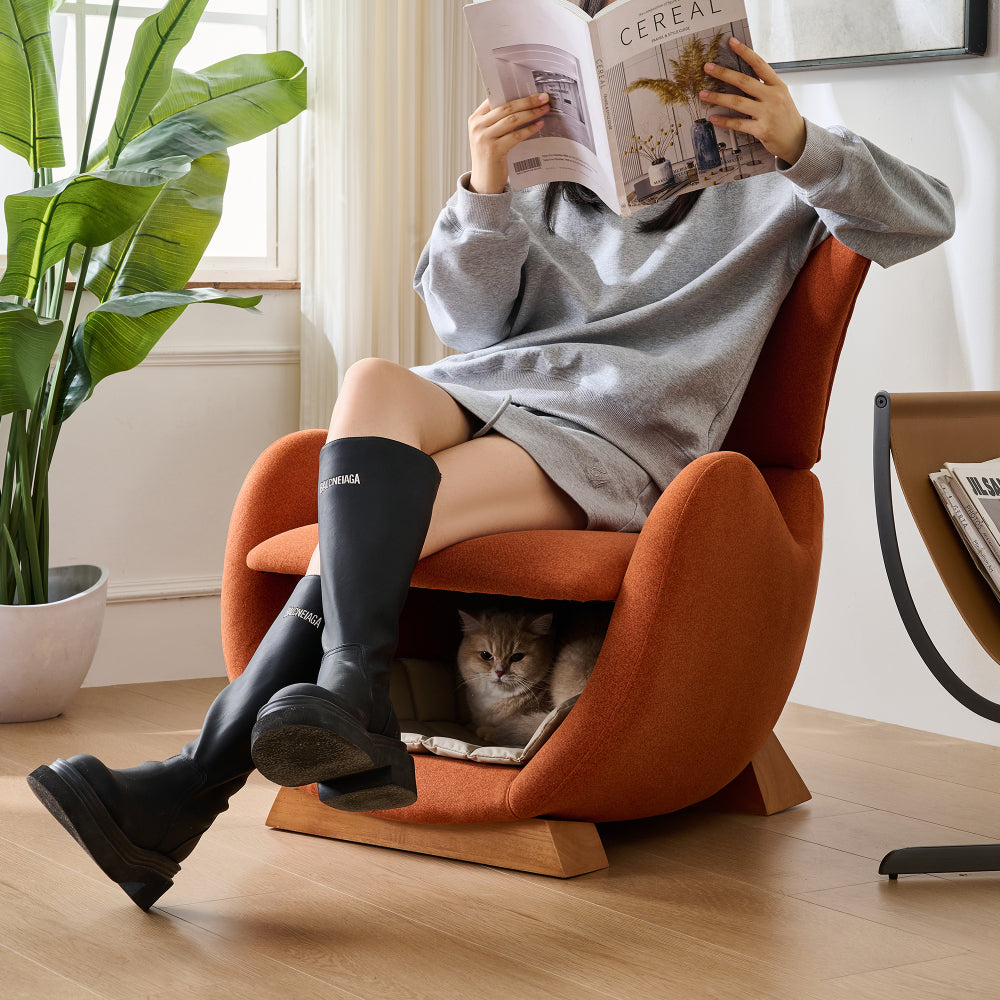 Huisdierstoel – Lounge Chair – Relaxstoel – Kattenstoel – Hondenstoel – Kattenbestendig Stof – Ingebouwde Huisdier Rustplek – Duurzame Constructie – Comfortabele Zitting – Oranje Kleur