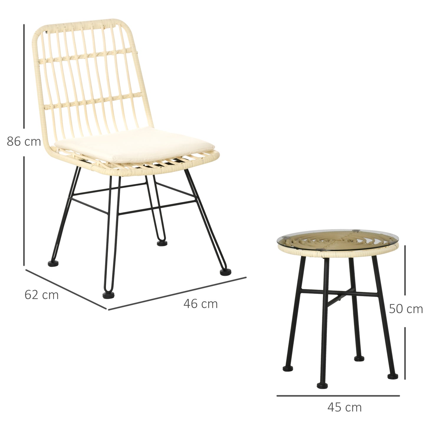 Bistroset – Tuinset – Tuinmeubelen – Tuinstoelen – Diningset – Crème Kleur – Weerbestendig PE-Rattan – 3 Cm Dikke Schuimkussens