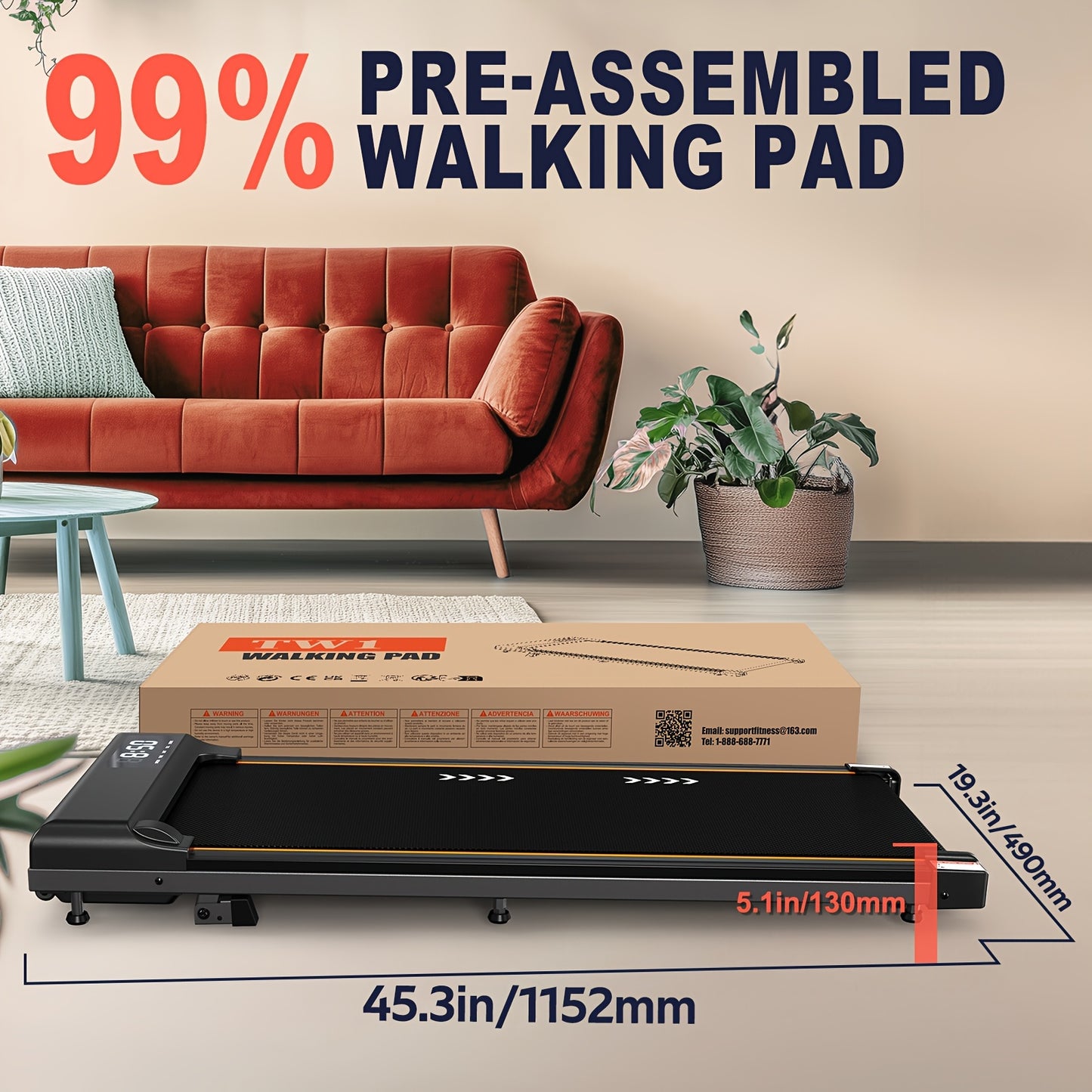 Loopband Bureau – Treadmill Desk – Wandelband – Workdesk Loopband – Loopband Thuiswerk – Verstelbare Hellingshoek – Stil en Compact – Zwart Tungsten Staal