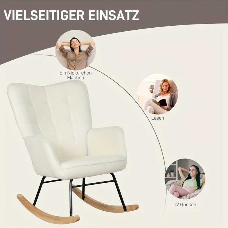 Rocking Chair, Armchair, Nursing Chair, Rocking Chair with Armrests, Padded Seat for The Living Room And Bedroom, Modern Armchair with A High Backrest, Balcony, Fabric And Wooden Runners, Load Capacity Up to 120kg, Chair Livi