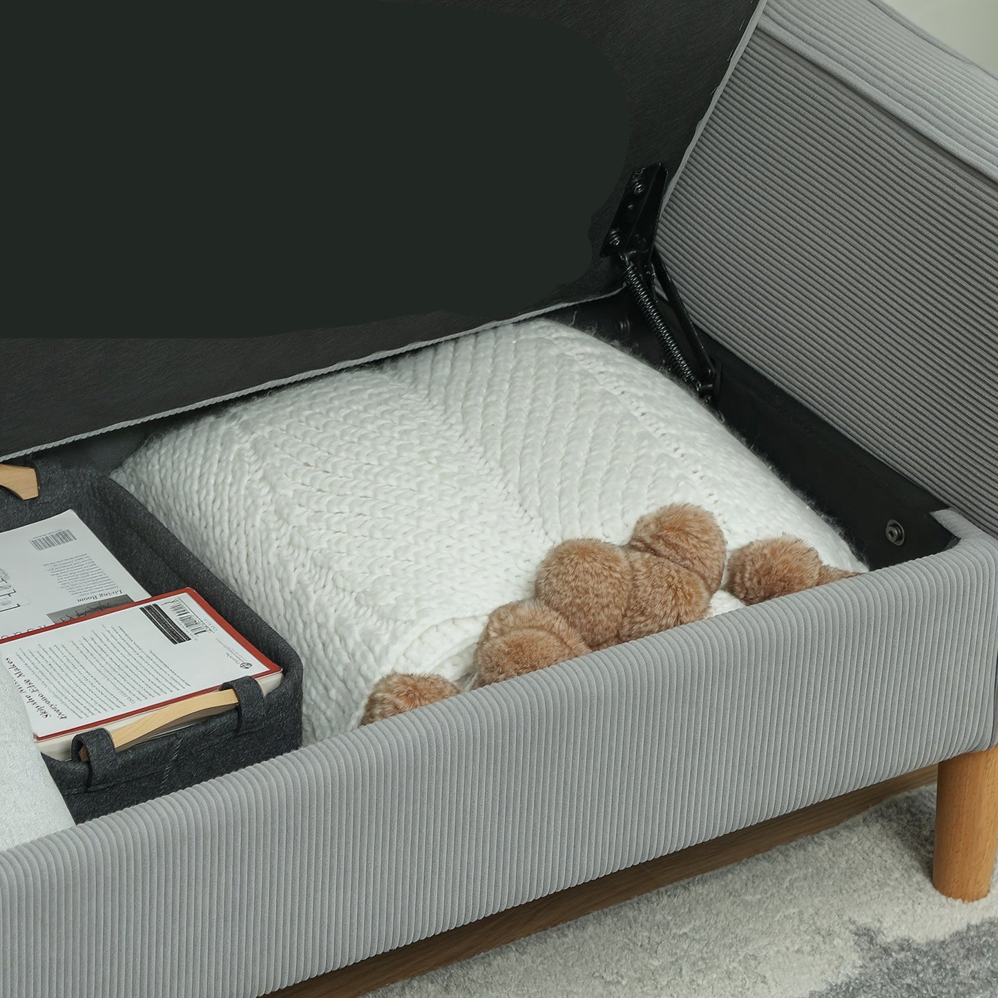 Bank – Sofa – 2-zitsbank – Slaapbank – Hoekbank – Compact 114x61x79 cm – Bamboe Bekleding Met Opbergruimte – Lichtgrijs