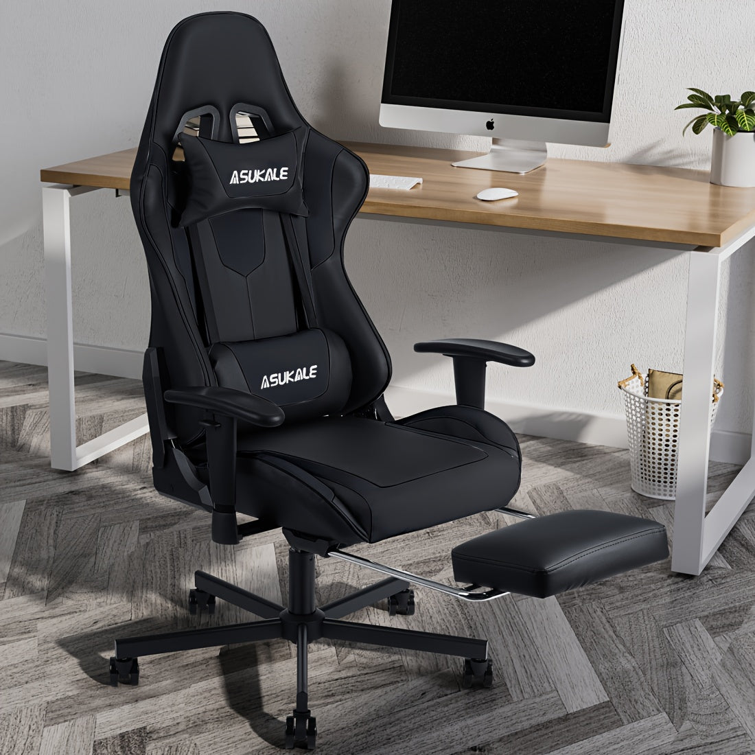 Ergonomische Gamingstoel – Bureaustoel – Gamestoel – Office Chair – Computerstoel – Verstelbare Hoogte – Comfortabele Voetensteun – Zwart – PU Kunstleer – Ergonomische Lendensteun en Hoofdsteun