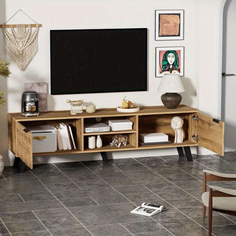 Modern TV Meubel – Tv Kast – Tv Stand – Entertainment Meubel – Woonkamer Kast – 160 cm Breed – 2 Deuren en 2 Open Vakken – Zwart Bruin Wit