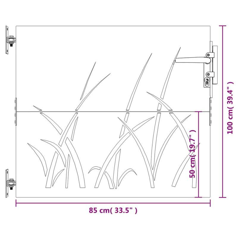 Gate Measuring 85X100 Cm with a Grass Design in Corten Steel, Suitable for Outdoor Terraces.