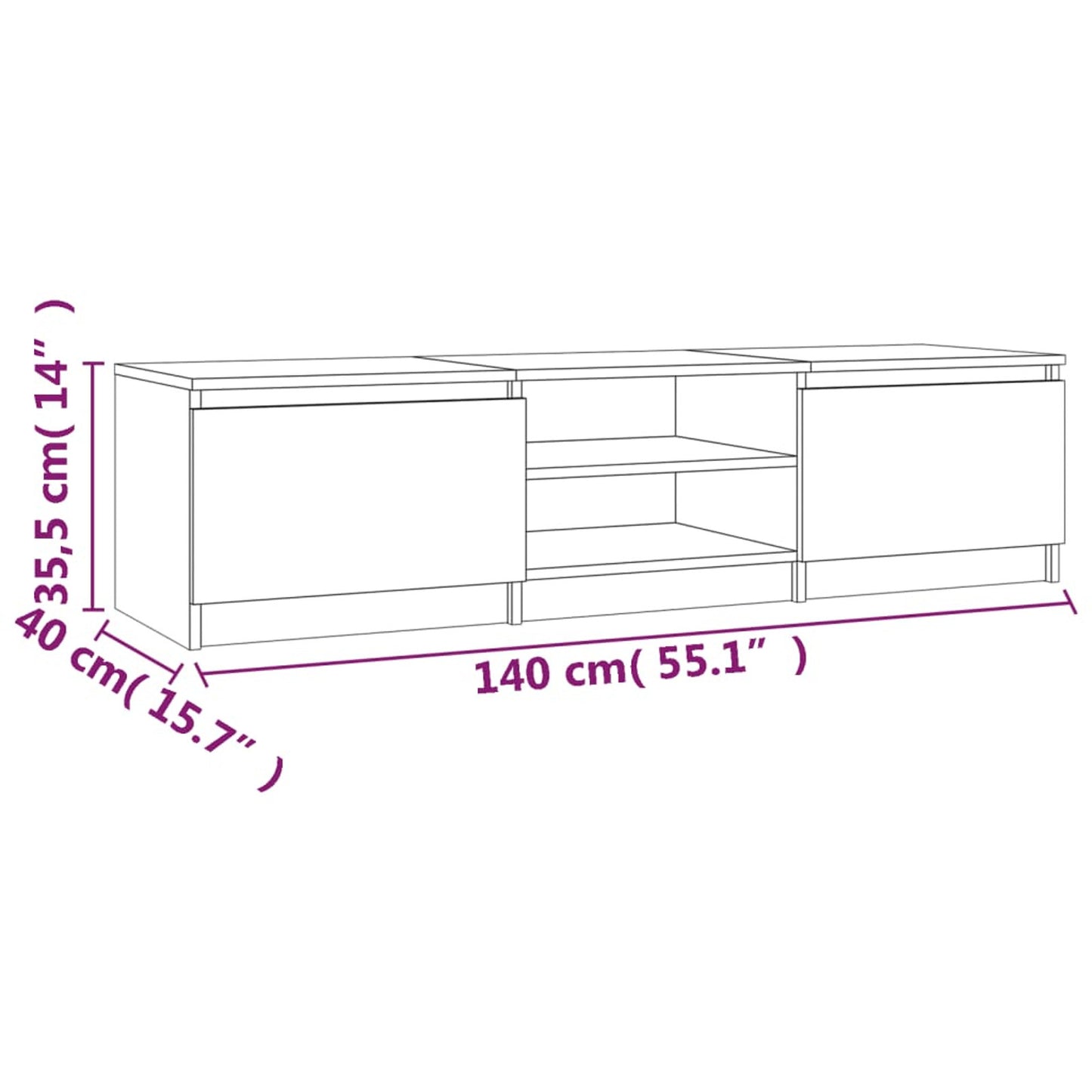 TV Cabinet Smoked Oak 140x40x35.5cm Engineered Wood TV Stand Entertainment Center with Storage, Media Television Table for Living Room Bedroom