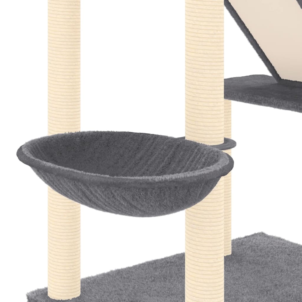Krabpaal – Kattenkrabpaal – Kattenhuis – Kattenboom – Kattentoren – Verstelbaar 277-303 cm – Sisal Touw & Donkergrijs Pluche