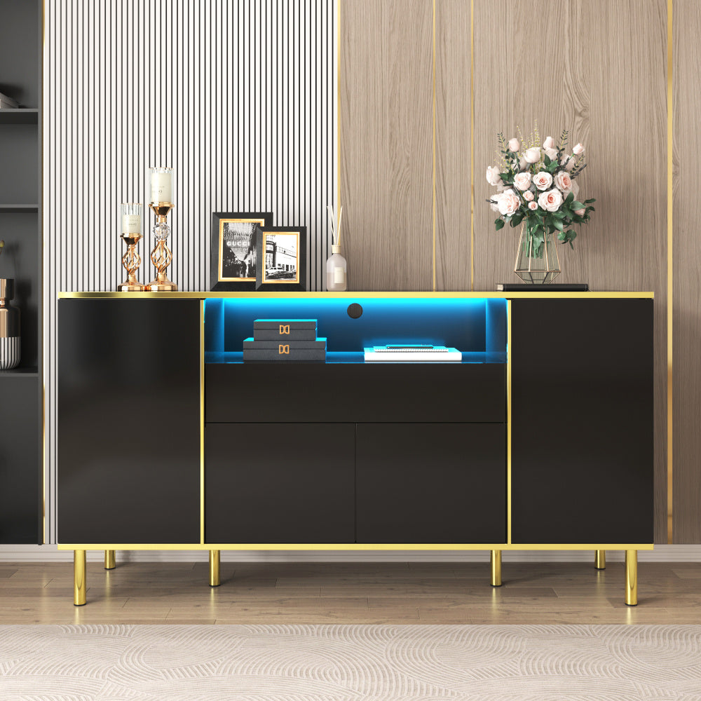 Dressoir – Sideboard – Opbergkast – Ladekast – Buffetkast – Modern Minimalistisch Design – Zwart Met Gouden Accenten – Ruimtebesparend Verticaal – Stevige Constructie Zonder Elektriciteit
