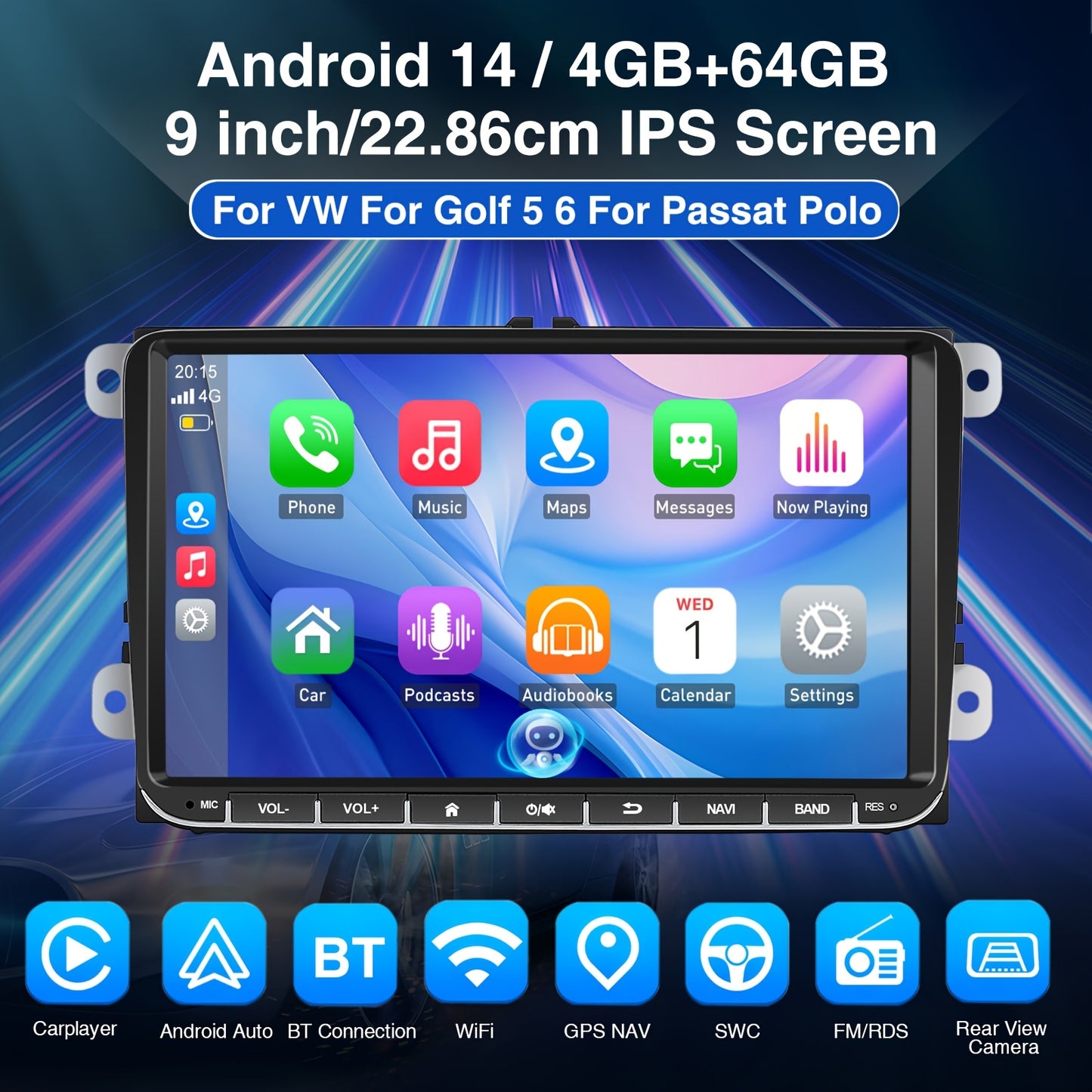 Android Auto Carplay Radio – Autoradio – Multimedia Systeem – Navigatiesysteem – Draadloos – 9 Inch IPS Touchscreen – Inclusief Camera & Microfoon