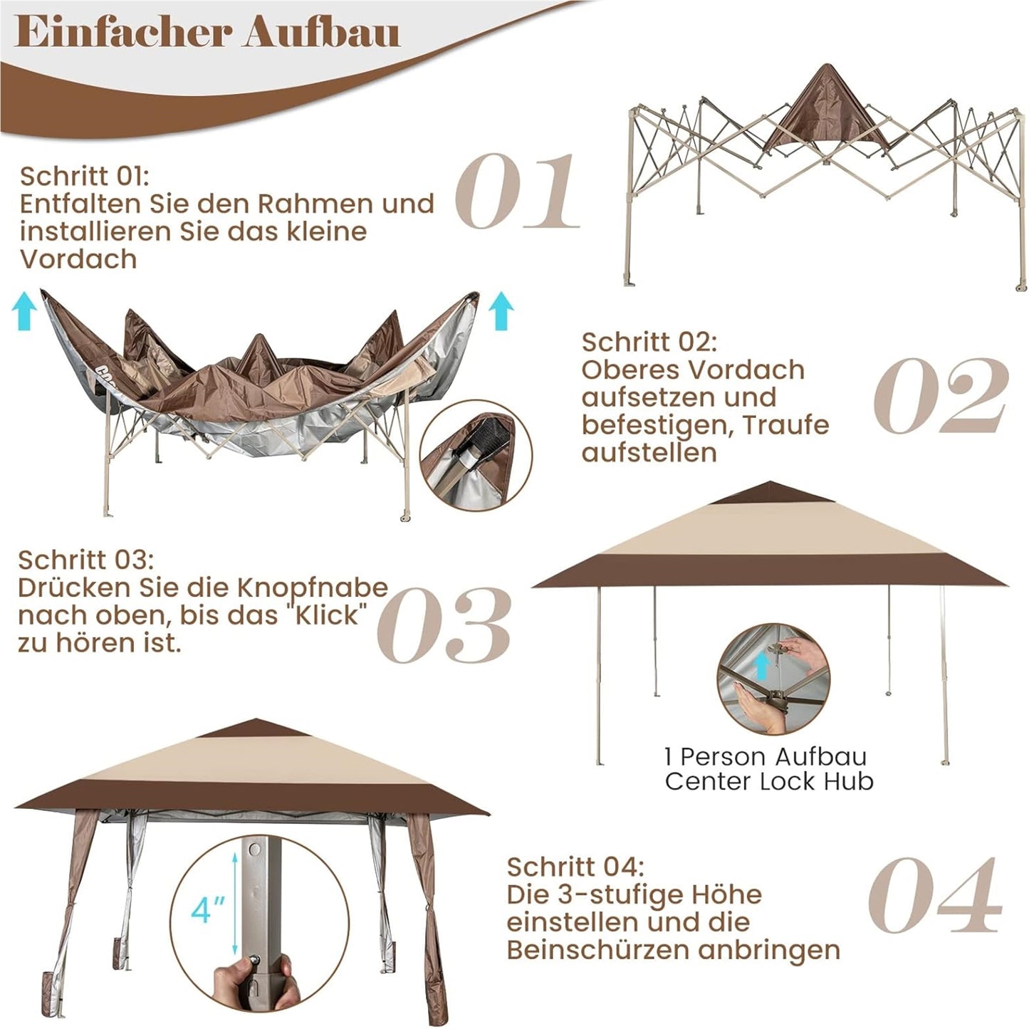 4x4 M Vouwpaviljoen – Partytent – Tuinkamer – Pop-up Tent – Paviljoen Met Wielen – Waterdicht – UV Bescherming 50+