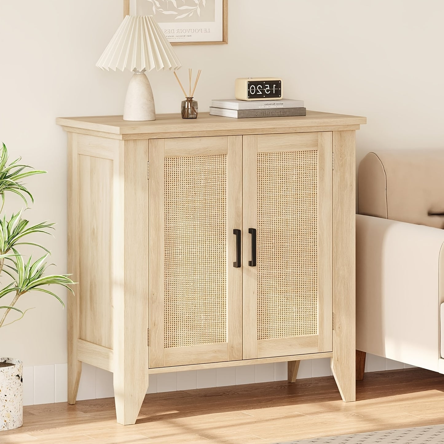 Dressoir – Buffetkast – Sideboard – Opbergkast – Kast – Rattan En MDF – Verstelbare Plank – 76x40x80 cm – Natuurlijke Houtkleur