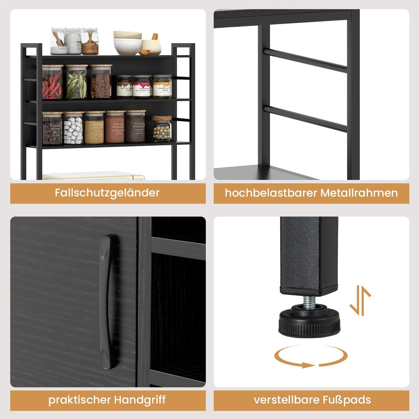 Keukenkast – Keukenrek – Wijnrek – Opbergkast – Baker’s Shelf – Ingebouwd Stopcontact & USB – Metalen Frame 80x40x170 cm Zwart