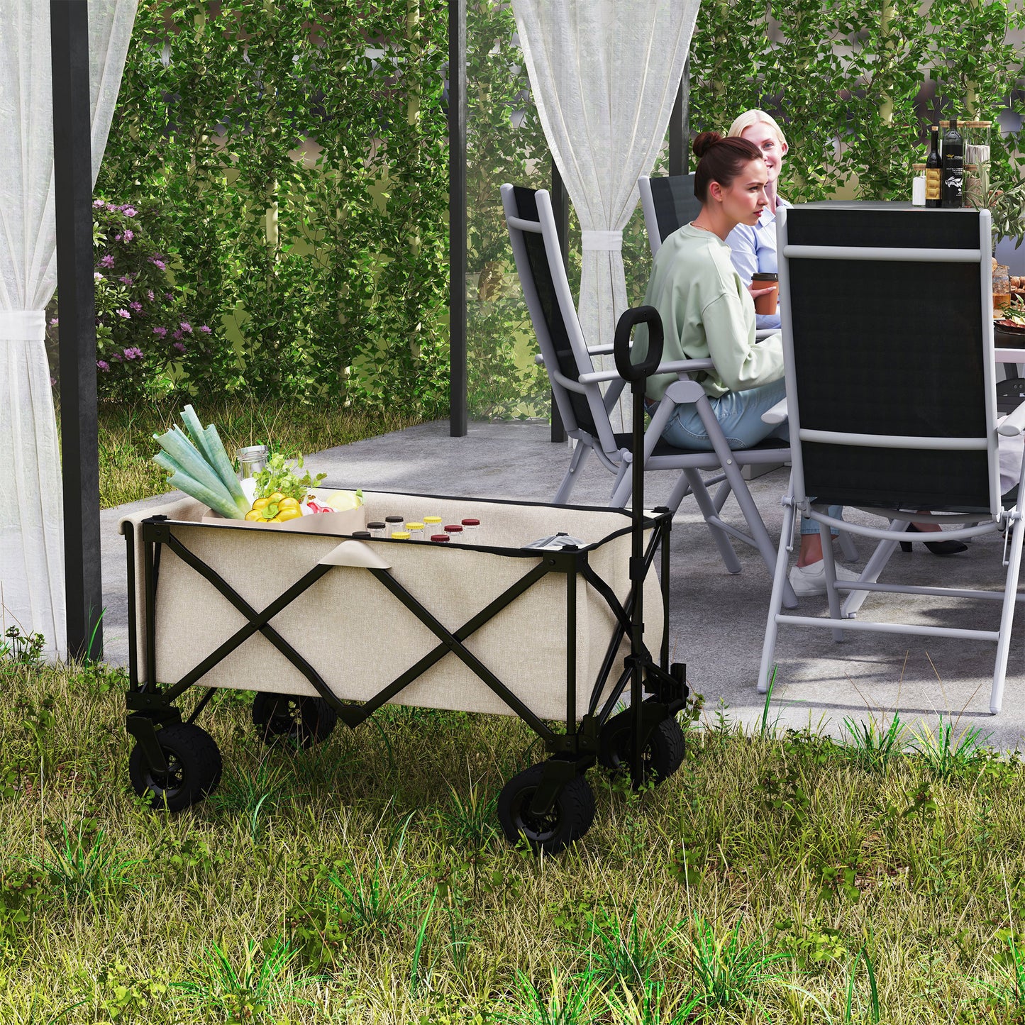 Opvouwbare Tuinkar – Bolderkar – Buitenwagen – Transportkar – Opbergwagen – Beige – 100 kg Draagvermogen – Waterafstotend Oxford Stof