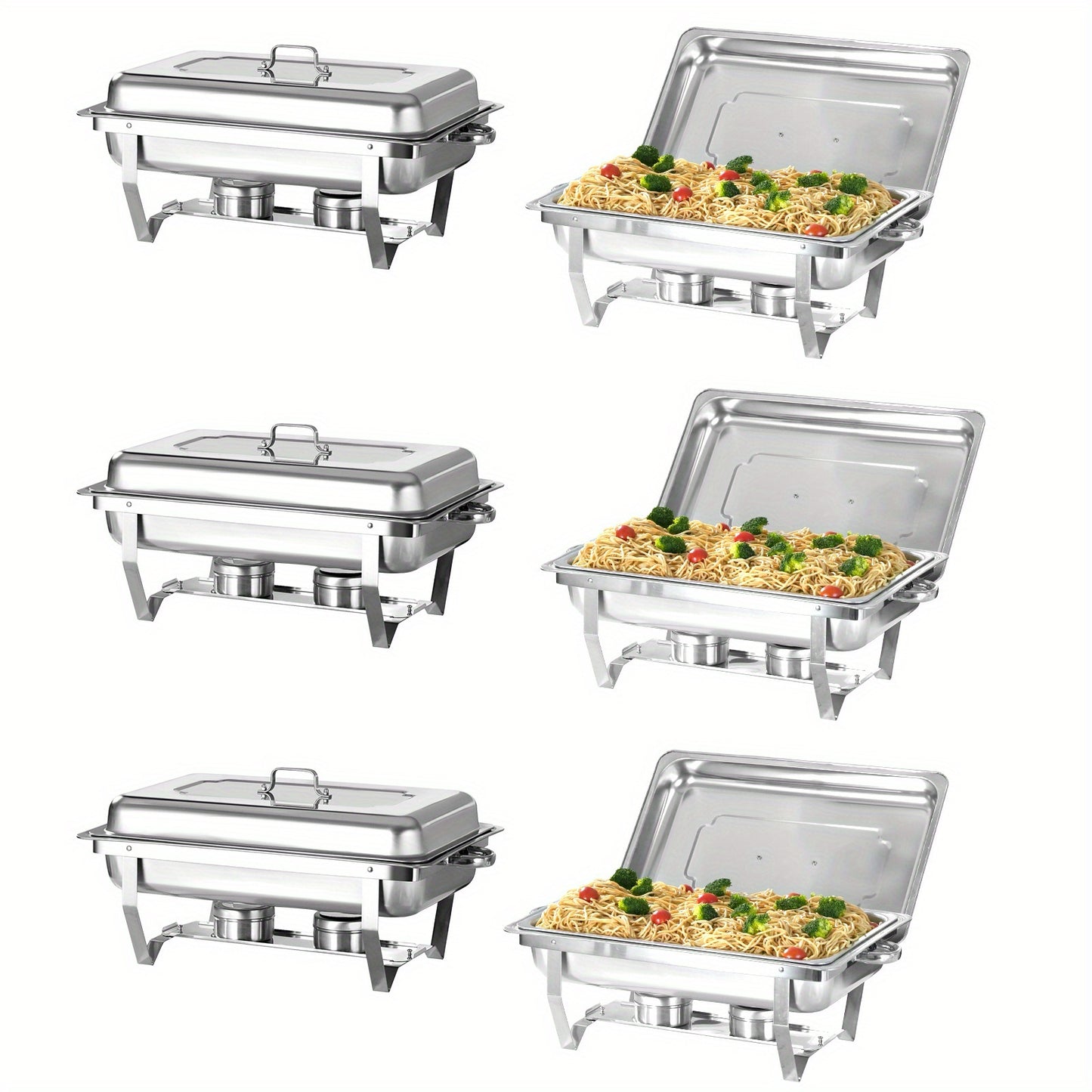 Warmhoudplaat – Buffetwarmer – Chafing Dish – Warmhoudschaal – Rechaud – 6-delig RVS Set – Roll-top Deksel – 7,5 Liter Inhoud