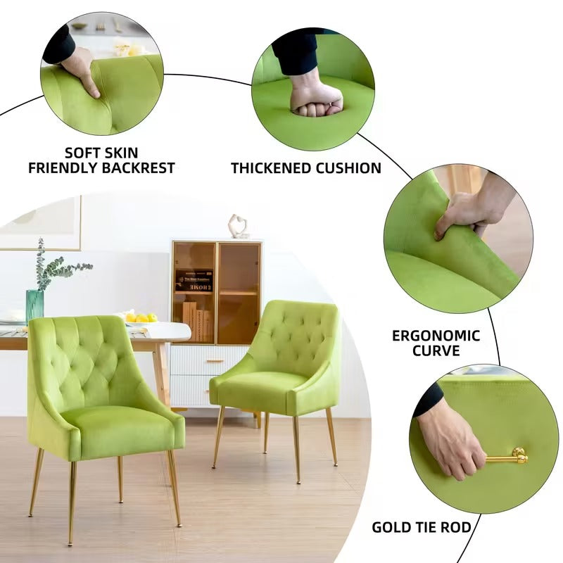Eetkamerstoel Set – Design Stoel – Fluwelen Stoel – Dining Chair – Comfortabele Stoel – Grijs Fluweel – Gouden Metalen Poten – Zacht Gewatteerd Zitvlak – Stabiel Metalen Frame
