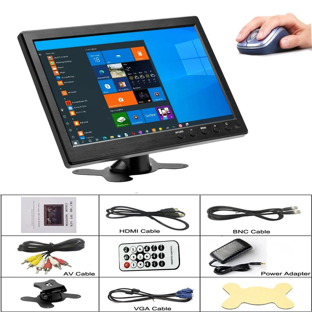 Podofo - LCD Screen - Car Monitor for Rear View Camera - 10.1" LCD - HD Monitor - Mini TV & Computer Speaker - HDMI - VGA Screen - Color Screen - Black