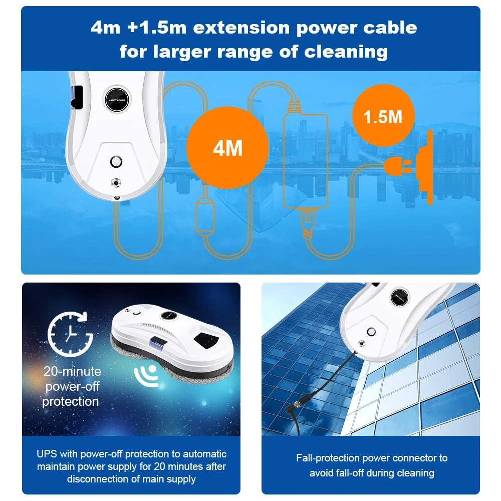 LIECTROUX - Robot window cleaner - Water mist - Ultra-thin - Robot vacuum cleaner - Glass squeegee - Dry & Wet mopping - AI Route - White