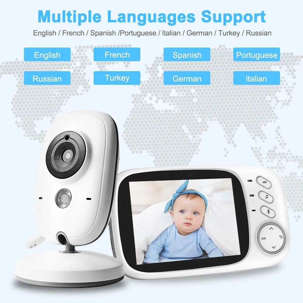 Babyfoon - Babyfoon met Camera - Baby Monitor - Binnencamera - 750mAh Li-polymer - 2.4G - 3.2 Inches LCD - 320 x 240pxl - 2-weg audio - Nachtzicht - CMOS - Wit - QUORE