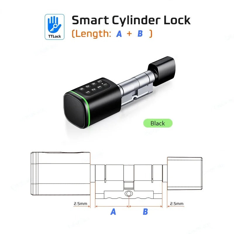 Slank Deurslot - Smart Lock - Elektrisch Deurslot - TTLock - APP - Wachtwoord - RFID Kaart - Euro Cilinderslot - Digitaal Sleutelloos Slot - Zwart - QUORE