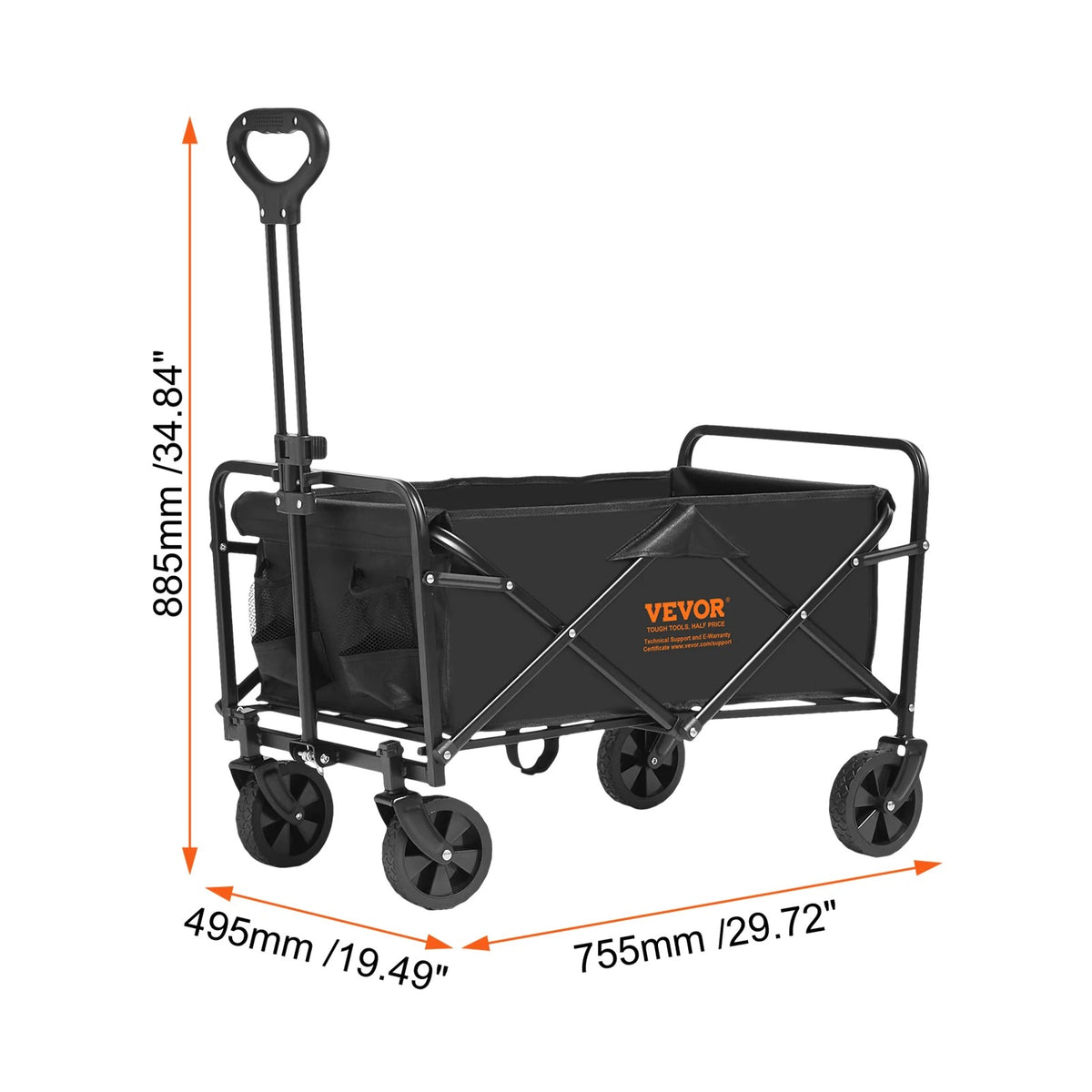 Vevor - Deeper Festival Trolley - Verstelbare stuurstang - 600D Oxford Cloth with PVC Coating - lron Frame - Wagon for Camping Shopping Garden - 220 lbs capaciteit - Zwart - QUORE