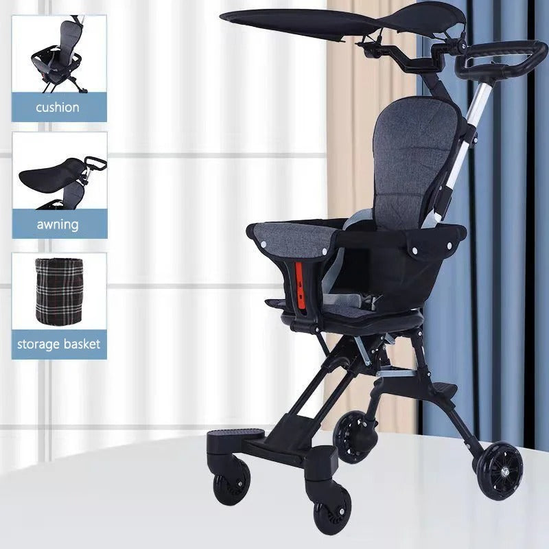 IMBABY - Kinderwagen - Draagbaar - Opvouwbare Trolley voor Baby's - Met Kussen en Zonnescherm - Lichtgewicht - Vierwielige Kar - Zwart - QUORE