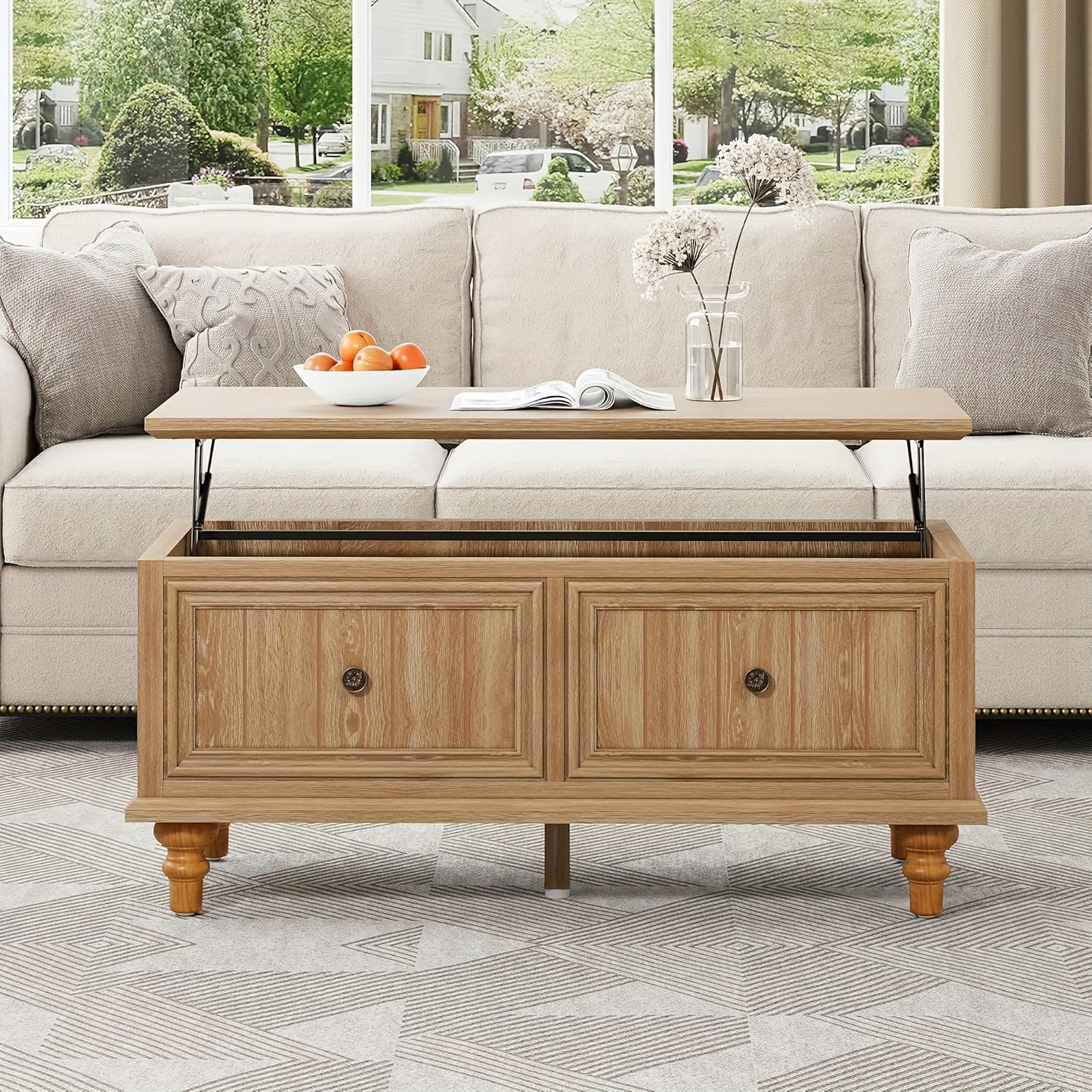 Salontafel – Koffietafel – Bijzettafel – Eettafel – Lift tafel – Verstelbaar Liftblad – Verborgen Opbergruimte – MDF Hout - Natuurlijk Hout